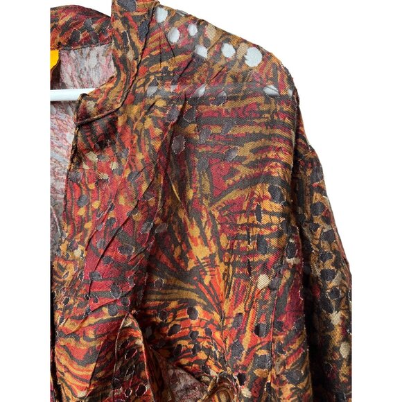 Ruby Rd Women’s Plus Size 22W Sheer Print Button Down Orange Red Blouse - Picture 6 of 10